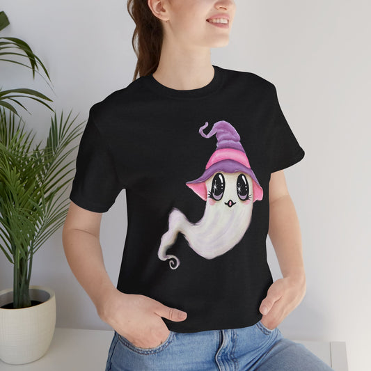 Halloween Ghost Tee Shirt, Cute Ghost in Purple Witch Hat, Fall shirt, Halloween shirt, fall sweater