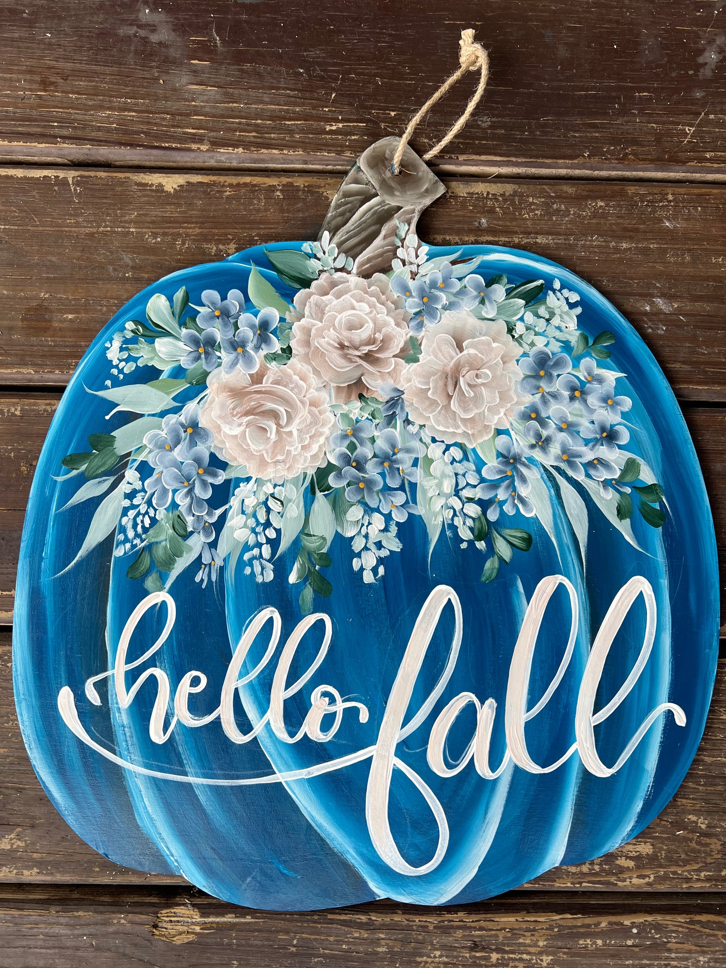 Pumpkin Door Hanger Navy Blue | Cream Roses