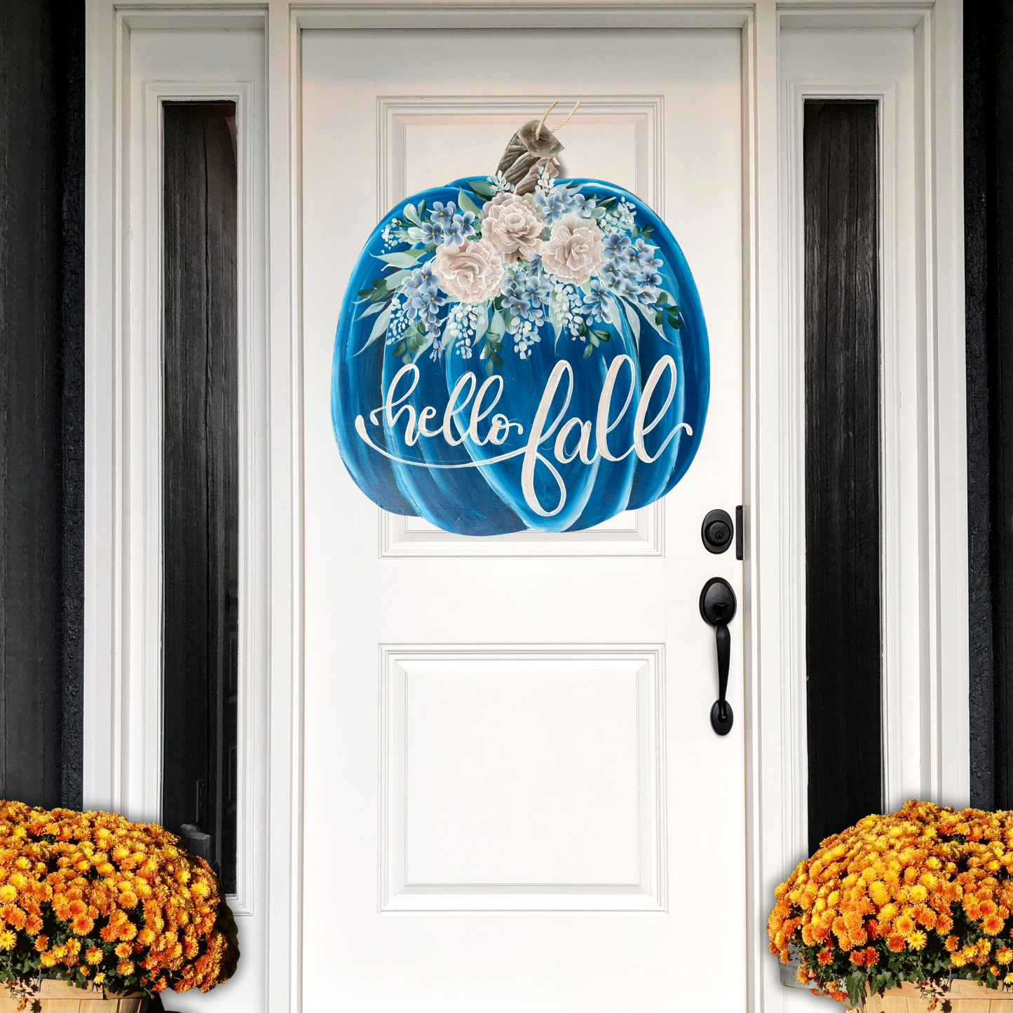 Pumpkin Door Hanger Navy Blue | Cream Roses