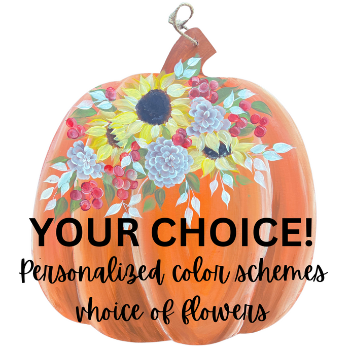 Custom XL Pumpkin Door or Home Decor | Personalized | Color & Flowers