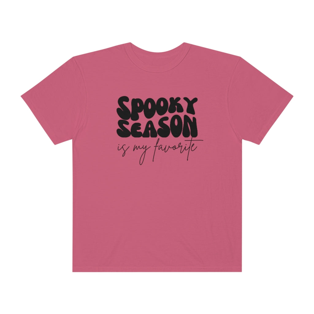 spooky season is my favorite, retro wave lettering, vintage text, spooky season tee, Unisex Garment-Dyed T-shirt