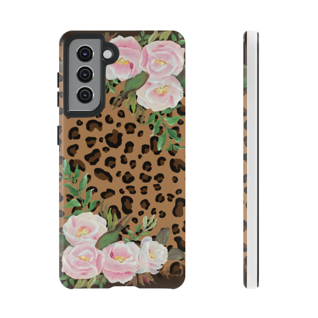 Cell  Phone -Tough Cases- Leopard print with pink flowers- origianl artwork