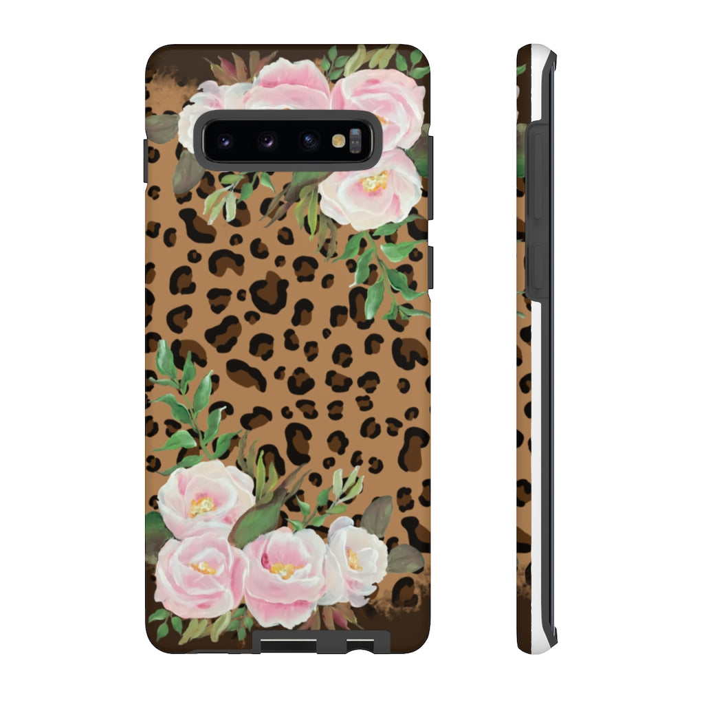 Cell  Phone -Tough Cases- Leopard print with pink flowers- origianl artwork