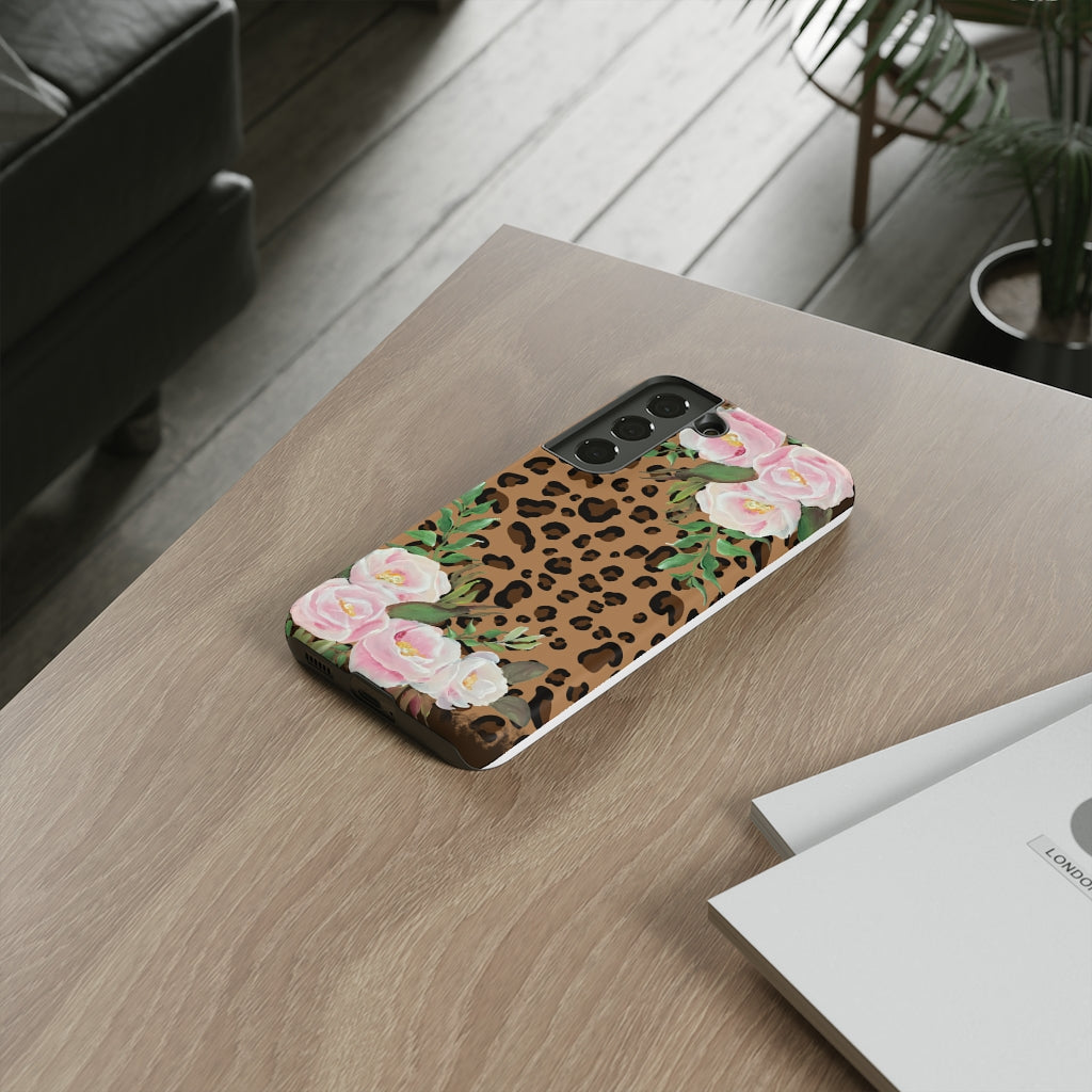 Cell  Phone -Tough Cases- Leopard print with pink flowers- origianl artwork