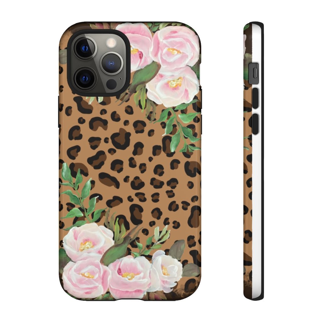 Cell  Phone -Tough Cases- Leopard print with pink flowers- origianl artwork