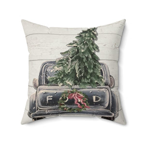 Truck with Christmas Tree square 20x20 decorative pillow with insert