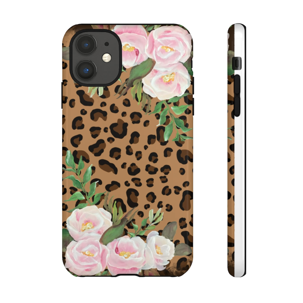 Cell  Phone -Tough Cases- Leopard print with pink flowers- origianl artwork