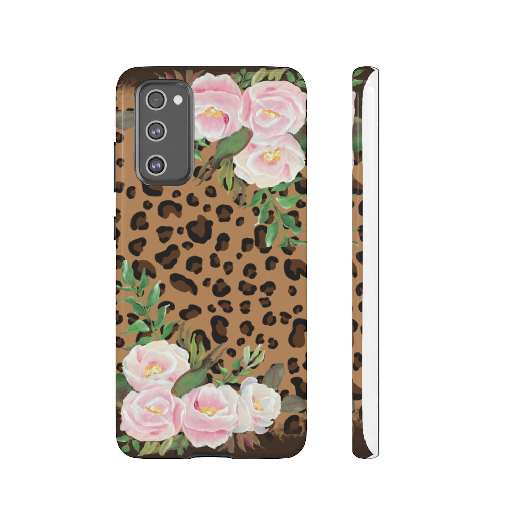 Cell  Phone -Tough Cases- Leopard print with pink flowers- origianl artwork