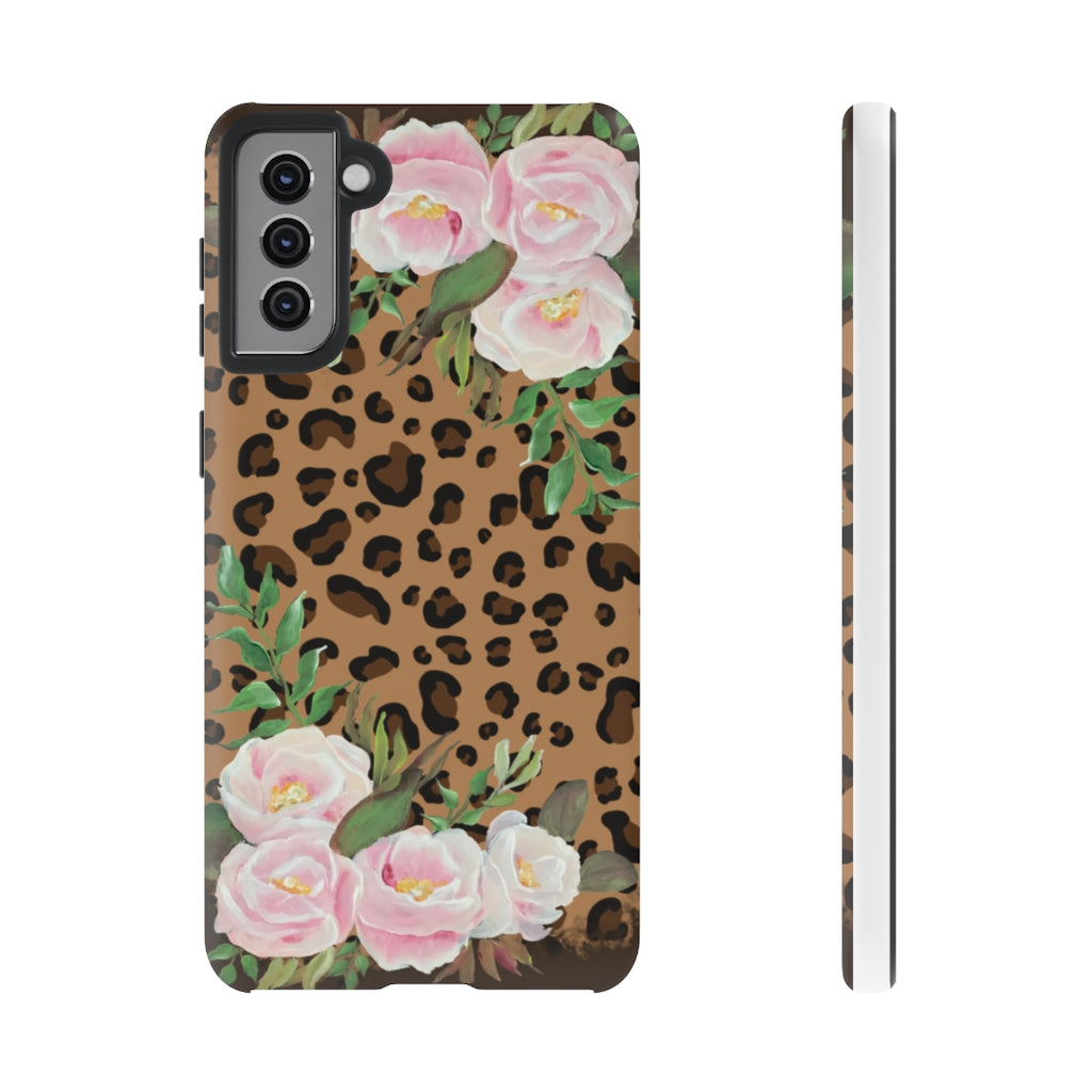 Cell  Phone -Tough Cases- Leopard print with pink flowers- origianl artwork