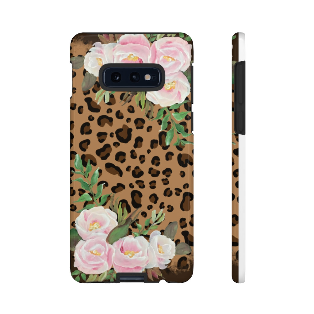 Cell  Phone -Tough Cases- Leopard print with pink flowers- origianl artwork