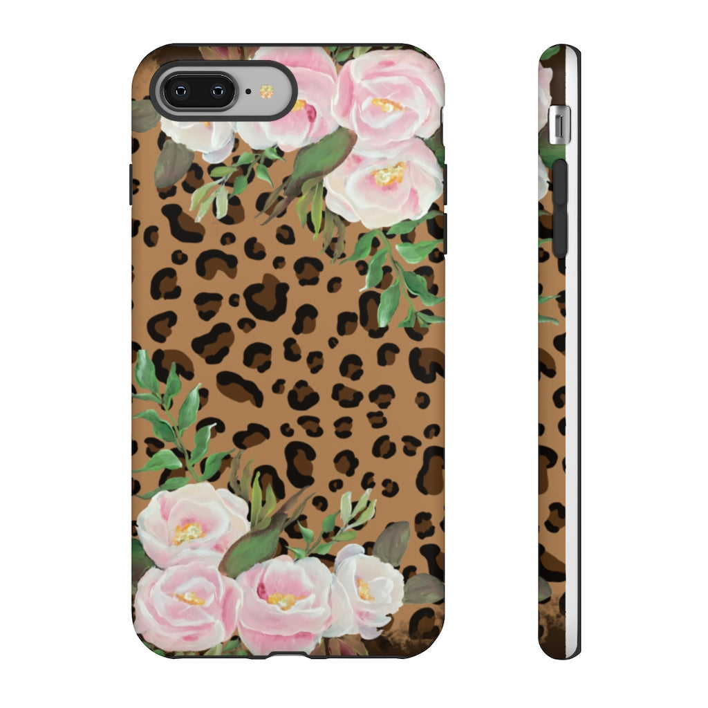 Cell  Phone -Tough Cases- Leopard print with pink flowers- origianl artwork