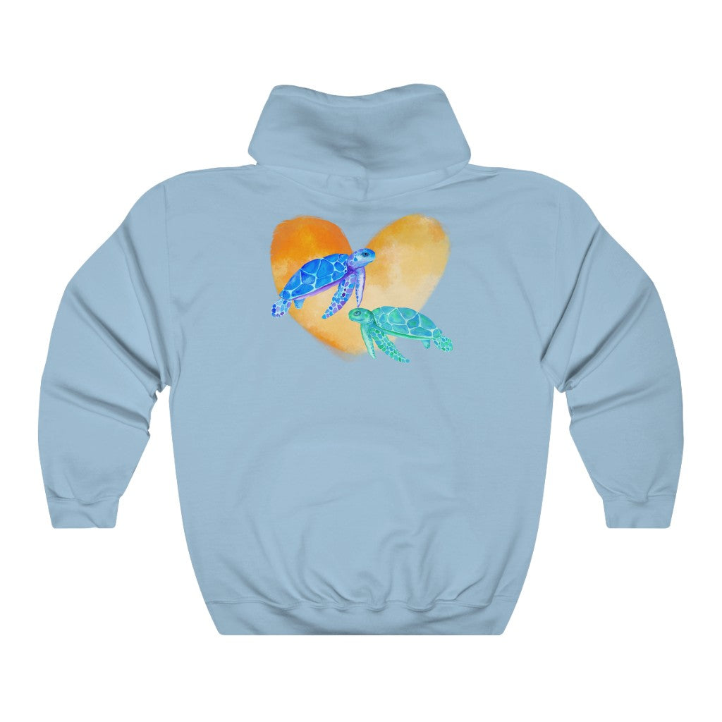 Watercolor Sea Turtles on Yellow Heart, Go with the Flow, Sea Turtle Wisdom, Unisex Heavy blend Hooded Sweatshirt.