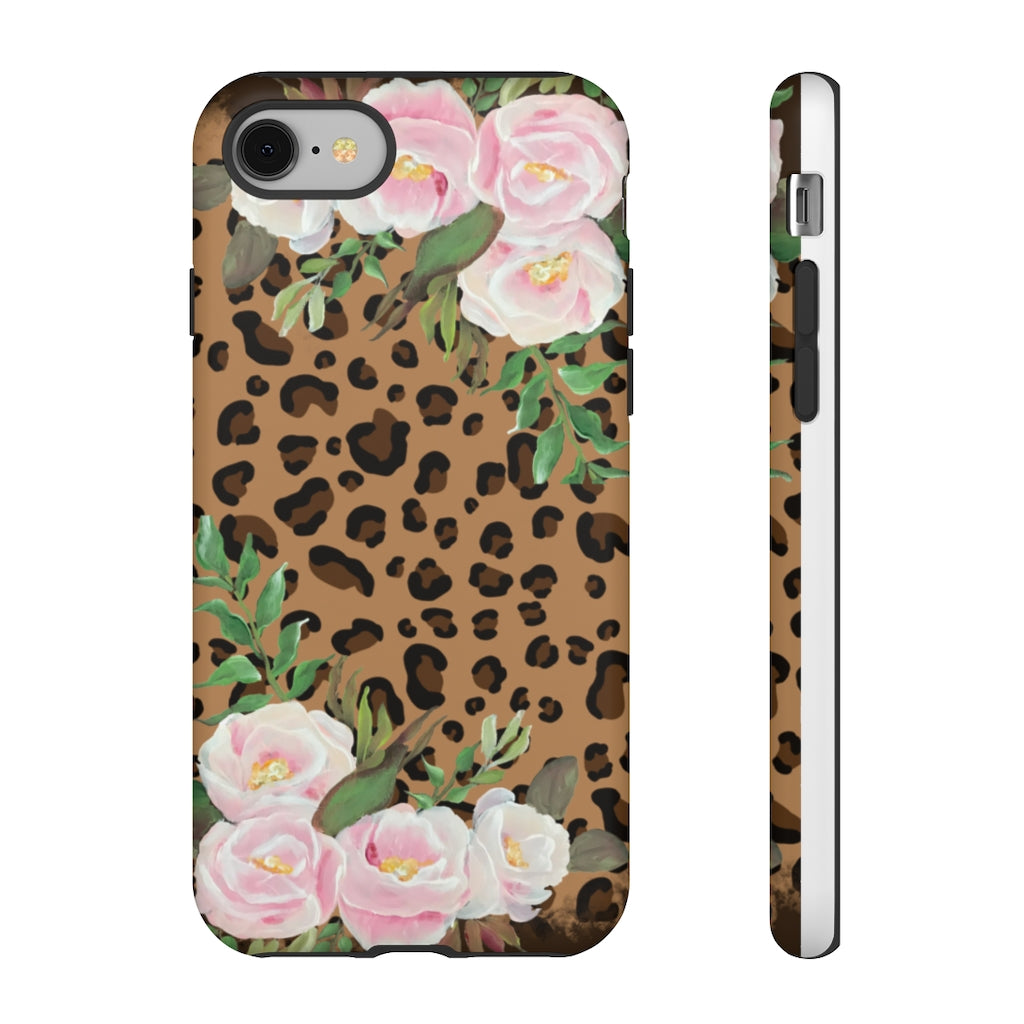 Cell  Phone -Tough Cases- Leopard print with pink flowers- origianl artwork