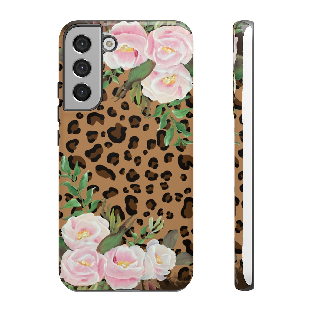 Cell  Phone -Tough Cases- Leopard print with pink flowers- origianl artwork