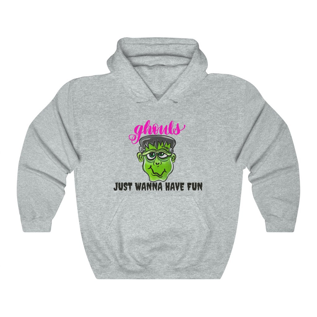 Ghouls just wanna have fun hooded sweatshirt, Halloween monster, Frankenstein hoodie, original hand painted art, apparel, Unisex Heavy Blend™ Hooded Sweatshirt