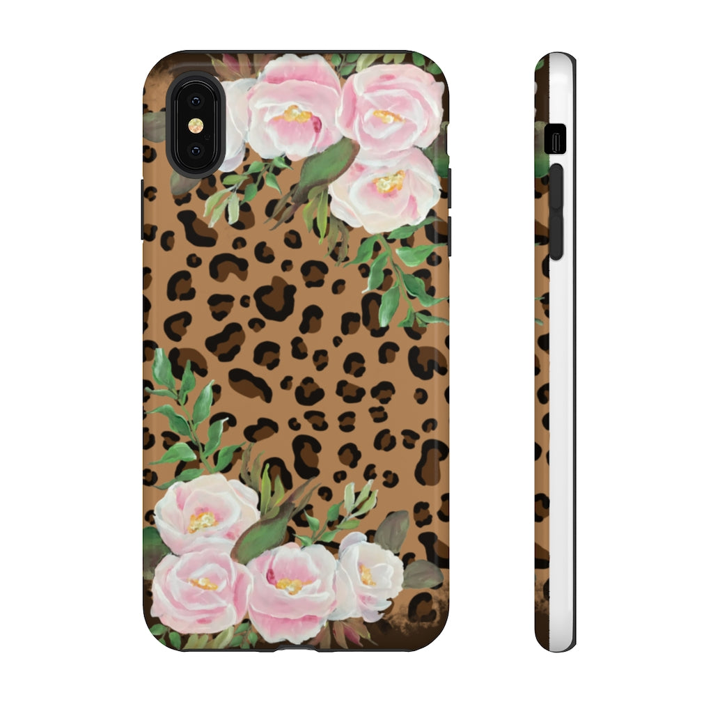 Cell  Phone -Tough Cases- Leopard print with pink flowers- origianl artwork