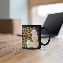 Cheetah print with pink florals 11oz Black Mug