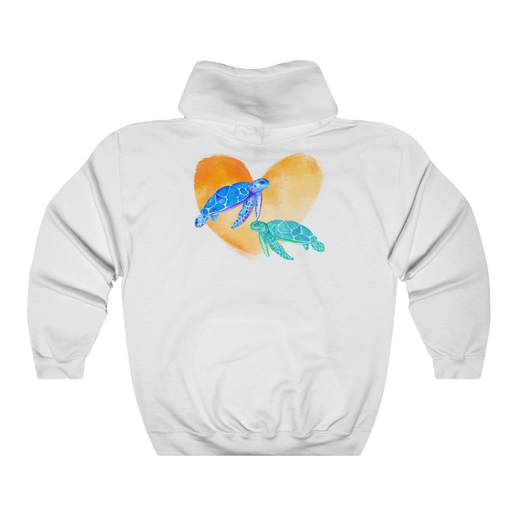 Watercolor Sea Turtles on Yellow Heart, Go with the Flow, Sea Turtle Wisdom, Unisex Heavy blend Hooded Sweatshirt.