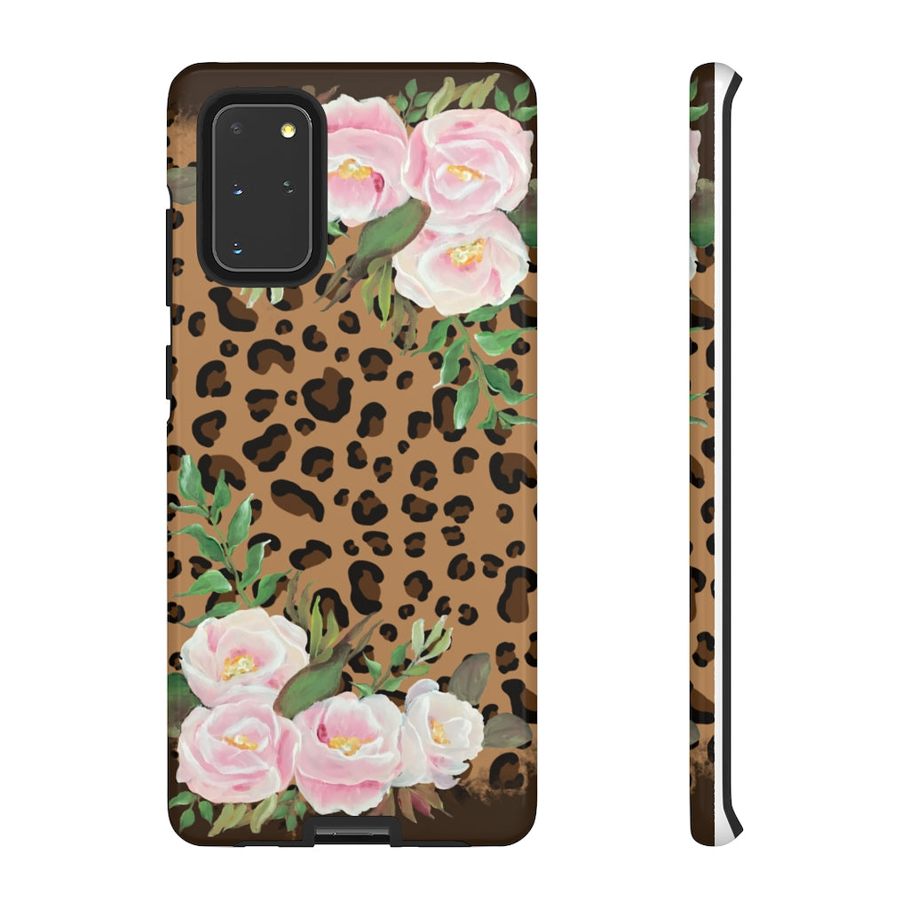 Cell  Phone -Tough Cases- Leopard print with pink flowers- origianl artwork