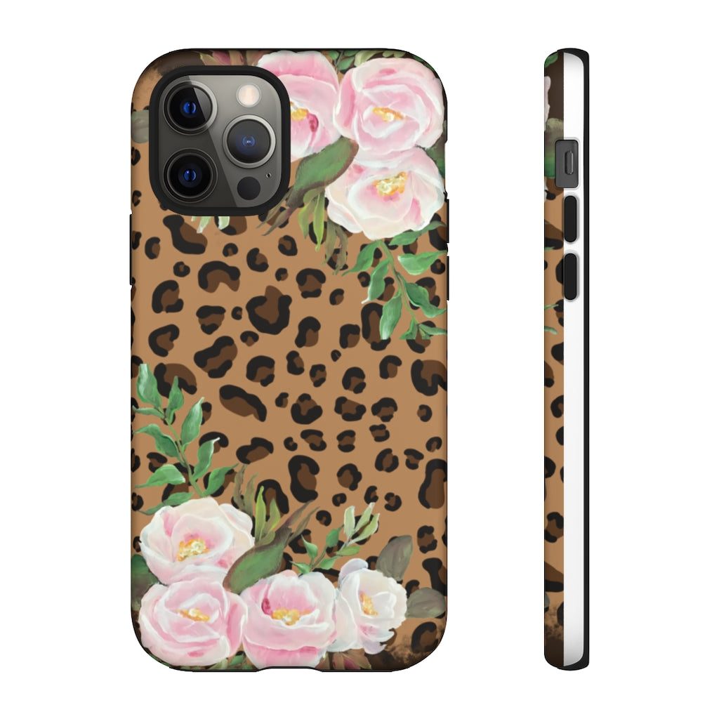 Cell  Phone -Tough Cases- Leopard print with pink flowers- origianl artwork