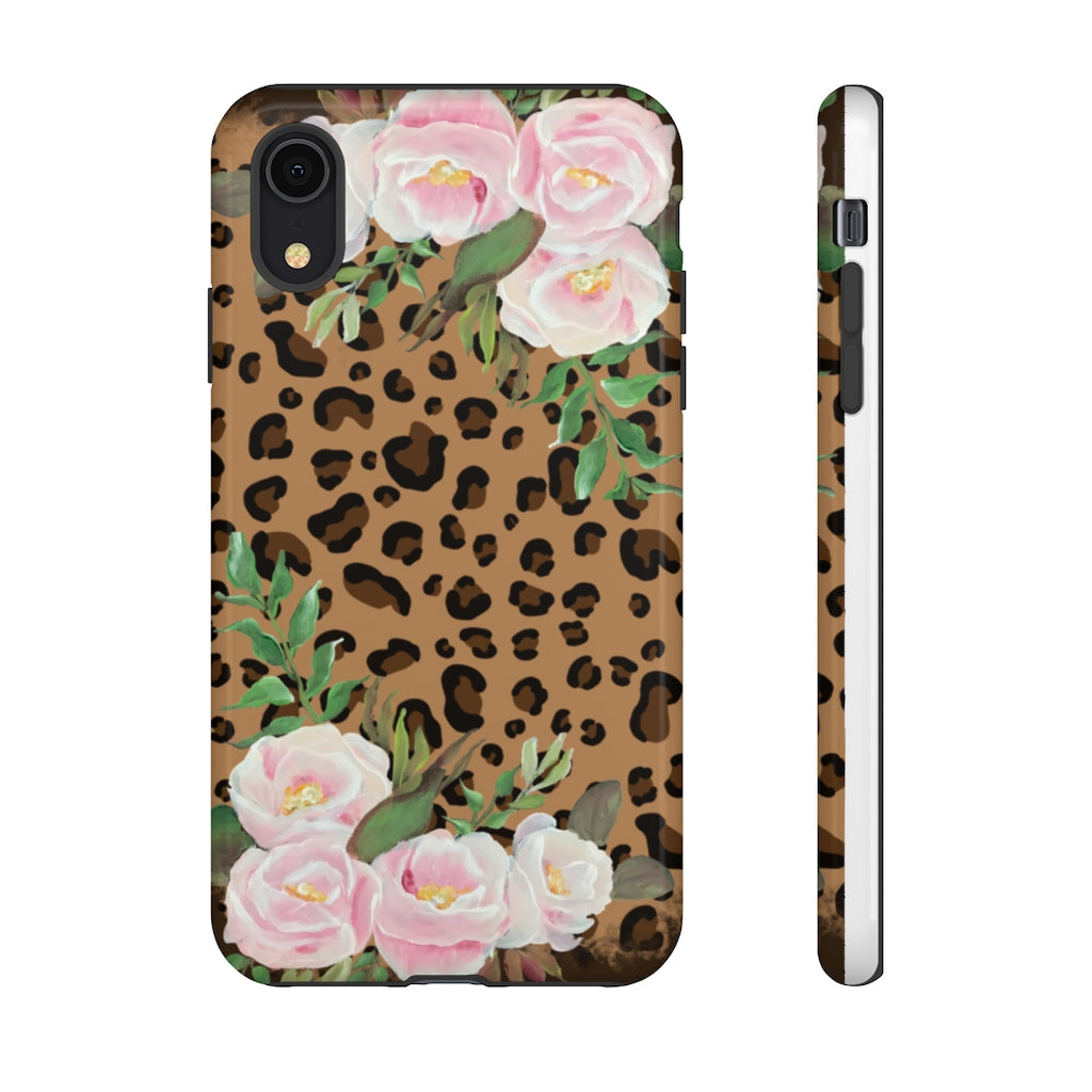 Cell  Phone -Tough Cases- Leopard print with pink flowers- origianl artwork