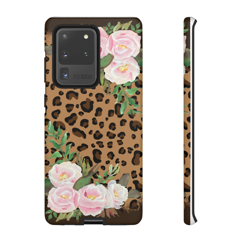 Cell  Phone -Tough Cases- Leopard print with pink flowers- origianl artwork