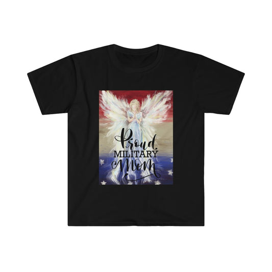 Proud Military Mom Angel - Unisex Softstyle T-Shirt