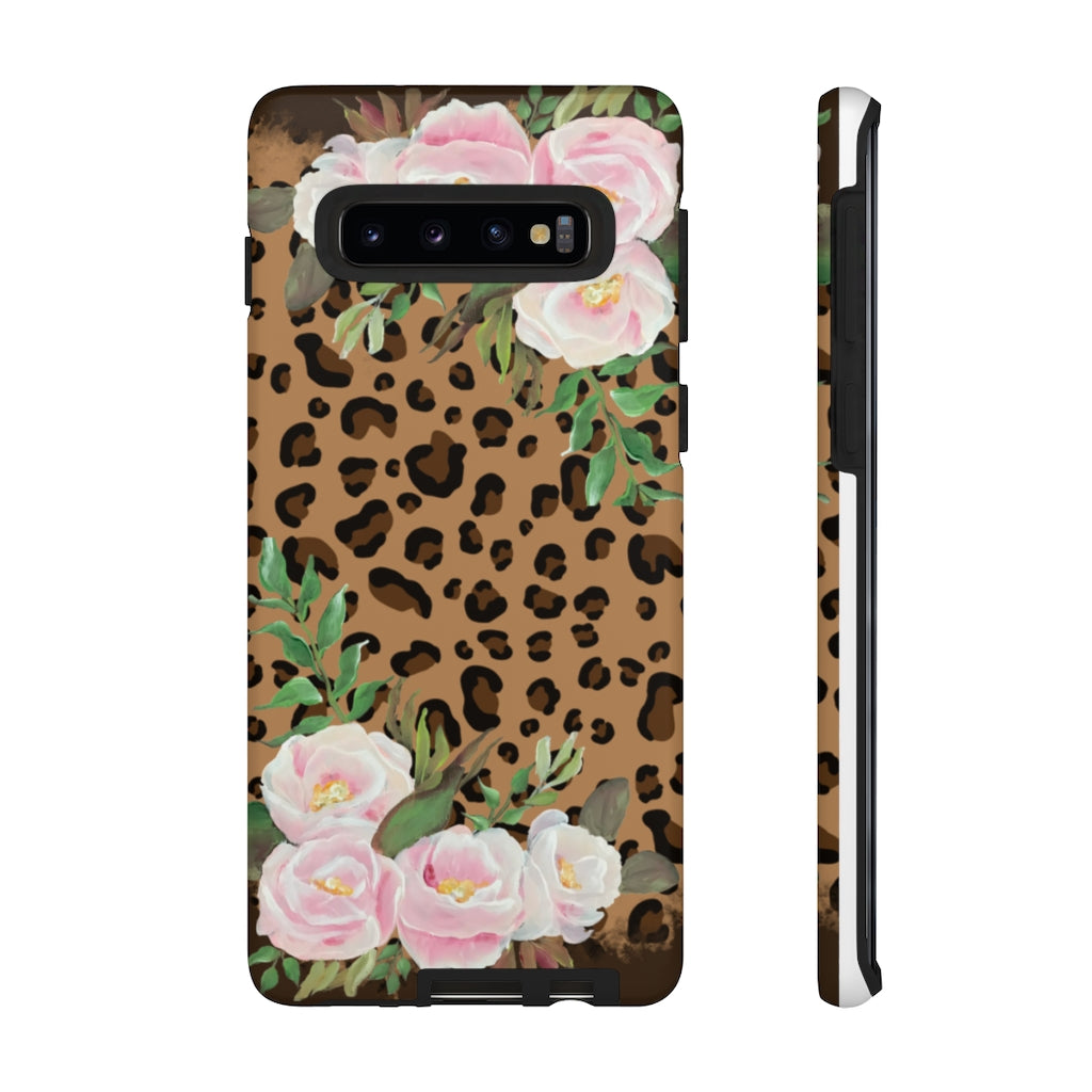 Cell  Phone -Tough Cases- Leopard print with pink flowers- origianl artwork