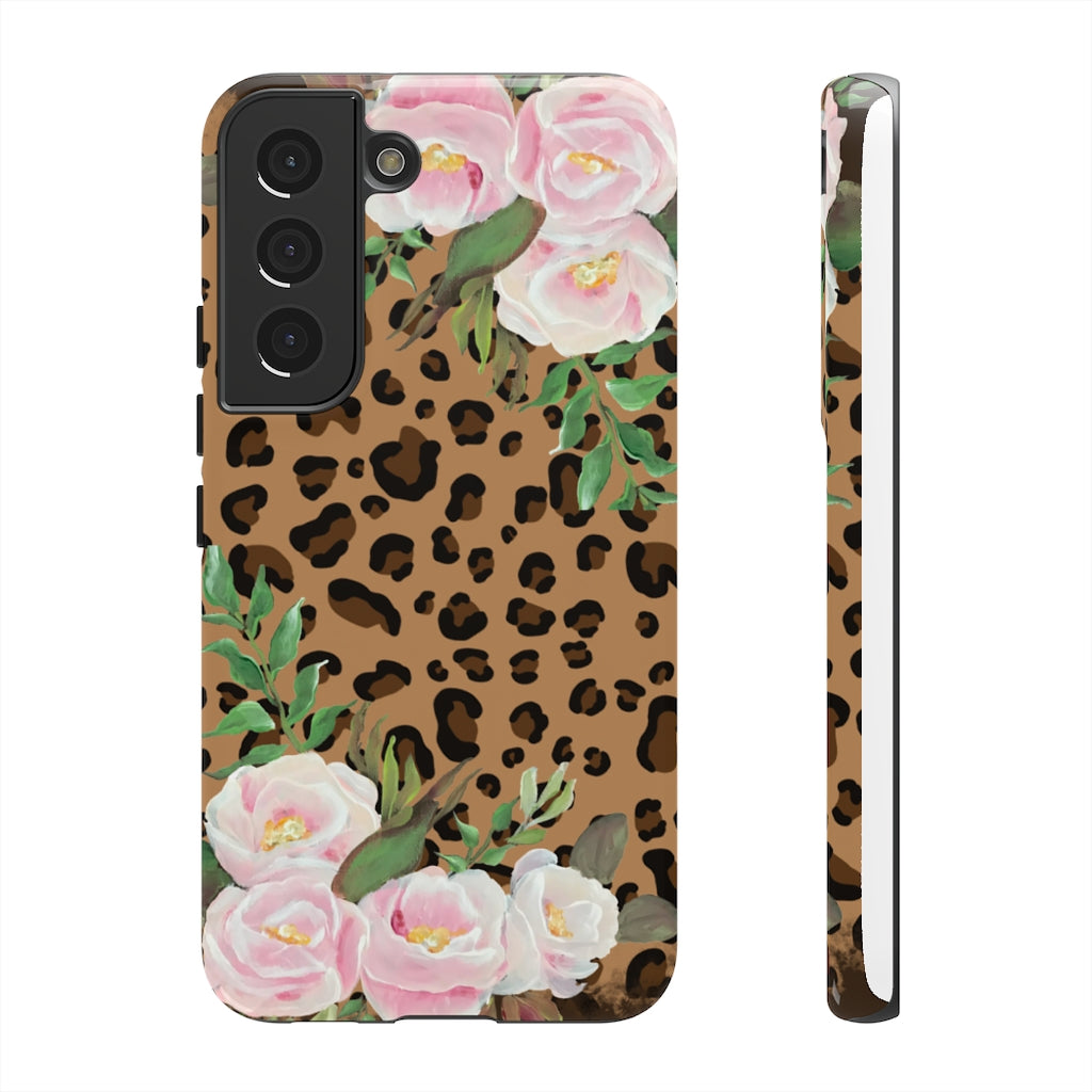 Cell  Phone -Tough Cases- Leopard print with pink flowers- origianl artwork