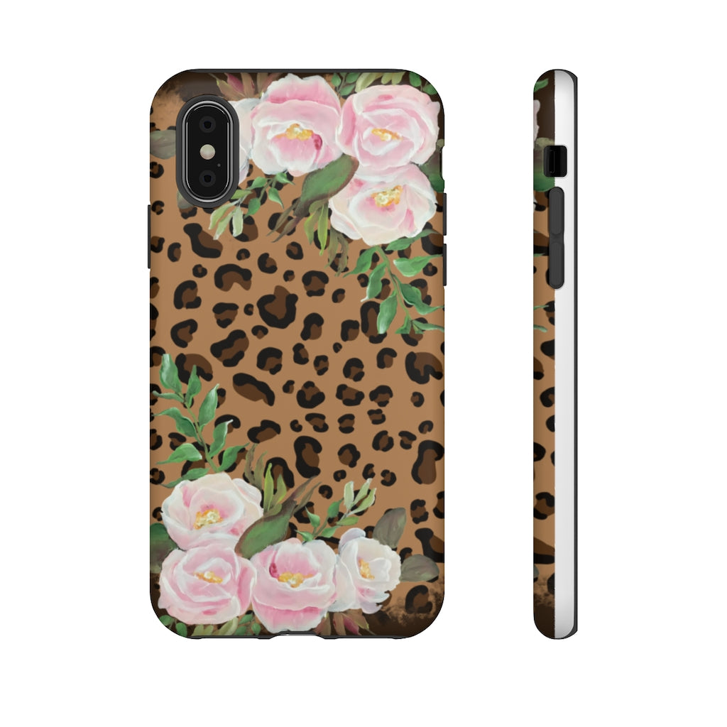 Cell  Phone -Tough Cases- Leopard print with pink flowers- origianl artwork