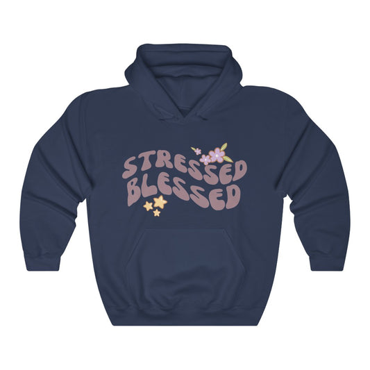 Stressed Blessed Retro Wave Vintage style Hooded Sweatshirt