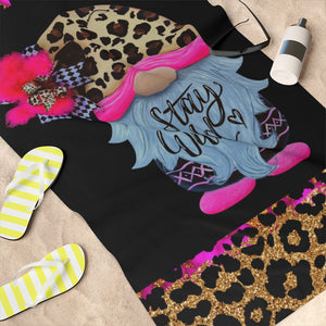 Gnome beach Towel,  Leopard print with Hot pink gnome, Pool Towel- Standard Beach Towel, 30x60