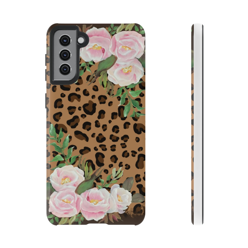 Cell  Phone -Tough Cases- Leopard print with pink flowers- origianl artwork