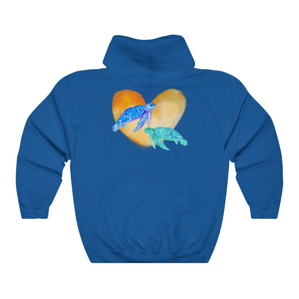 Watercolor Sea Turtles on Yellow Heart, Go with the Flow, Sea Turtle Wisdom, Unisex Heavy blend Hooded Sweatshirt.