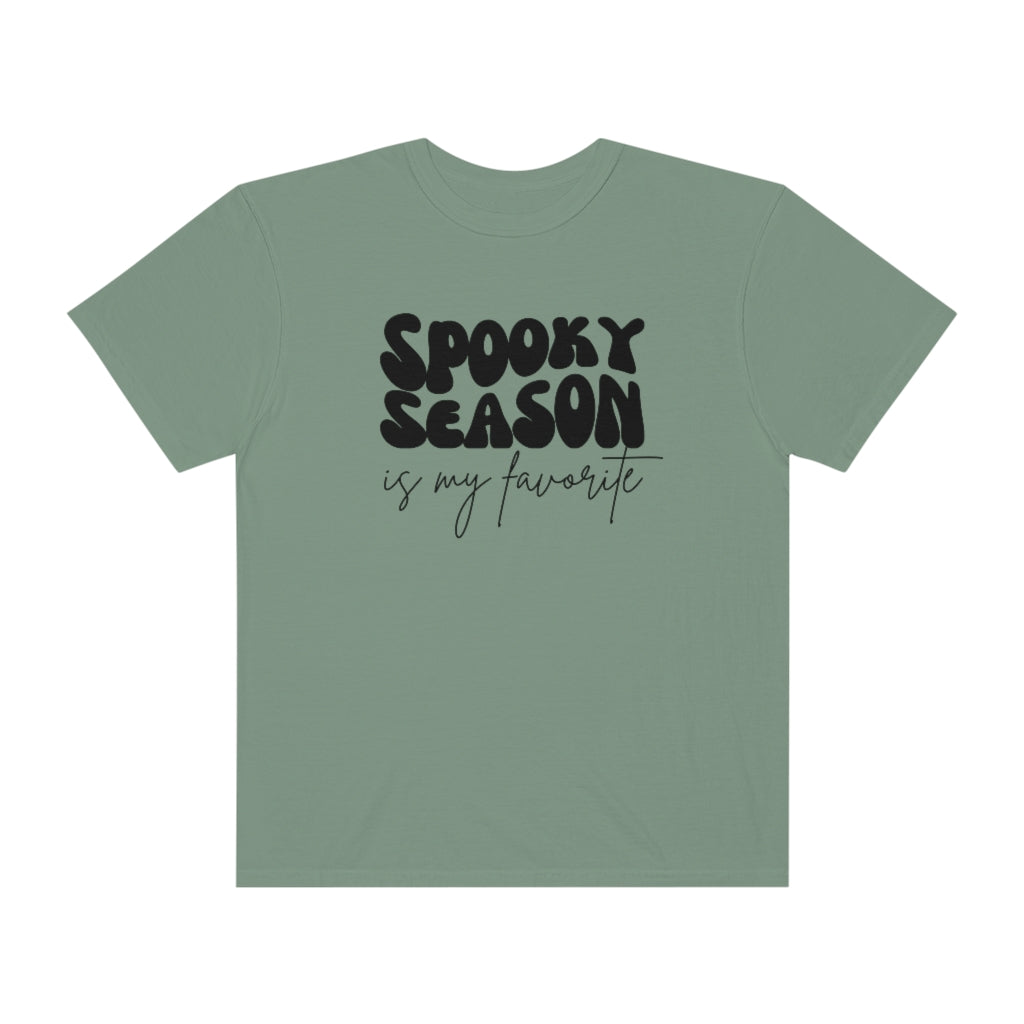 spooky season is my favorite, retro wave lettering, vintage text, spooky season tee, Unisex Garment-Dyed T-shirt