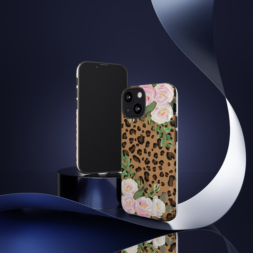 Cell  Phone -Tough Cases- Leopard print with pink flowers- origianl artwork