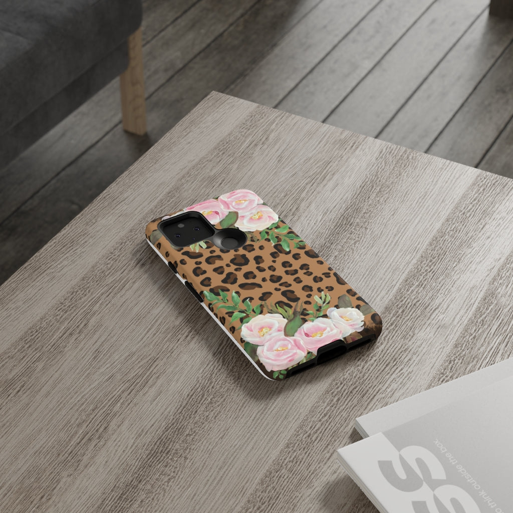 Cell  Phone -Tough Cases- Leopard print with pink flowers- origianl artwork