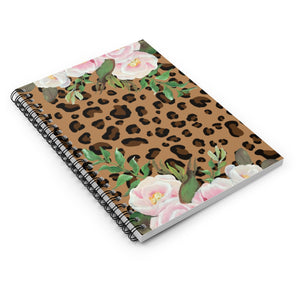Lepard Print with Pink florals - Spiral Notebook - Ruled Line