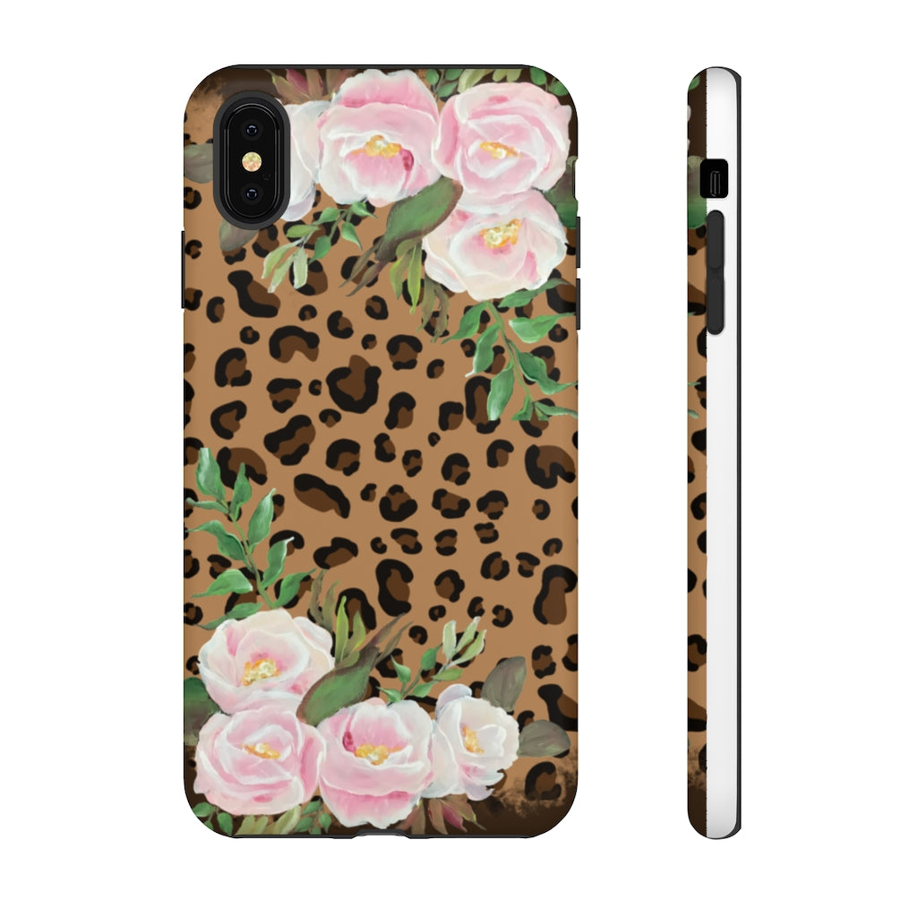 Cell  Phone -Tough Cases- Leopard print with pink flowers- origianl artwork