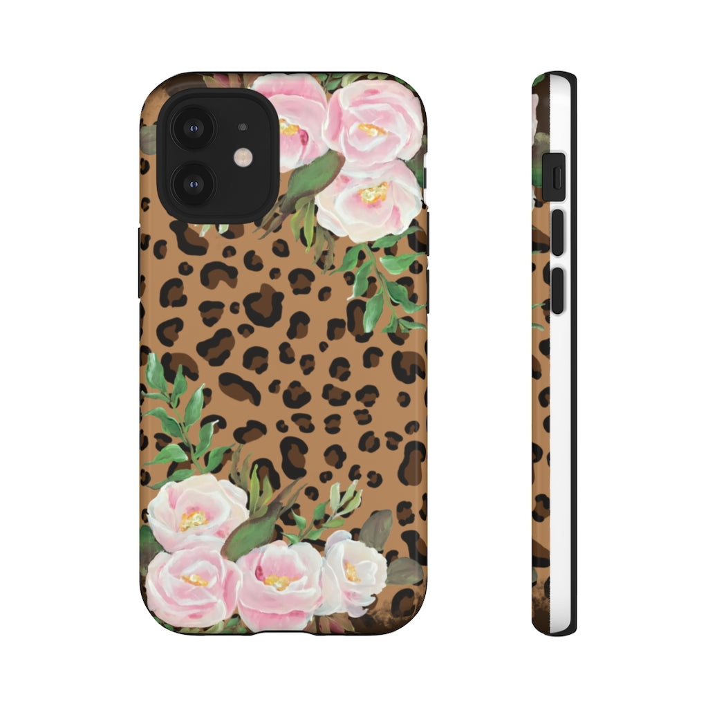 Cell  Phone -Tough Cases- Leopard print with pink flowers- origianl artwork