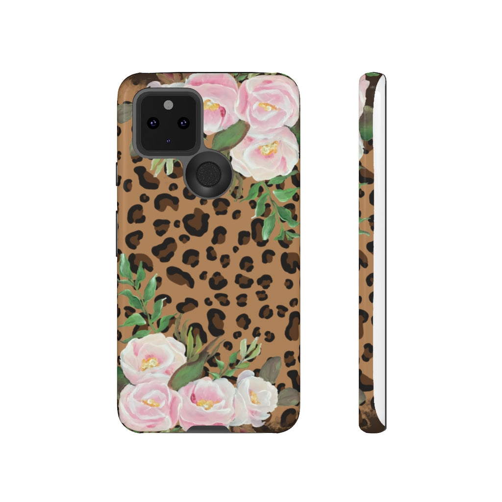 Cell  Phone -Tough Cases- Leopard print with pink flowers- origianl artwork