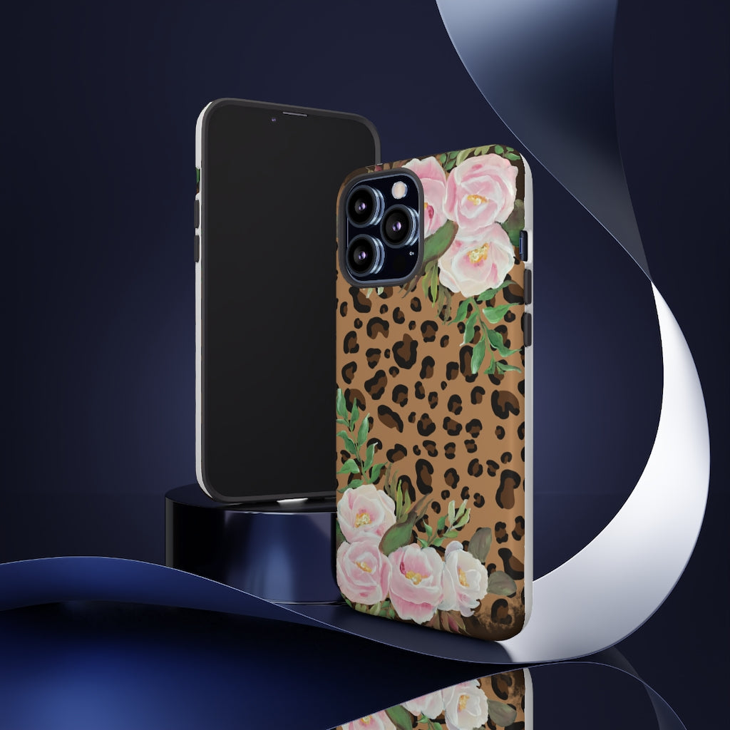 Cell  Phone -Tough Cases- Leopard print with pink flowers- origianl artwork