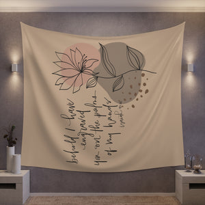 Boho Abstract Botanical Art with Leaves, Hand Lettered Calligraphy, Bible Art, Retro Print, Modern Aesthetic Printed Wall Tapestry