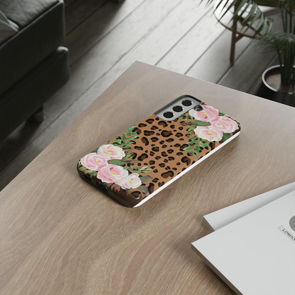 Cell  Phone -Tough Cases- Leopard print with pink flowers- origianl artwork