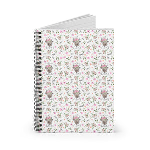 No Bullshit Spiral Notebook - Ruled Line- pink florals, highland cow