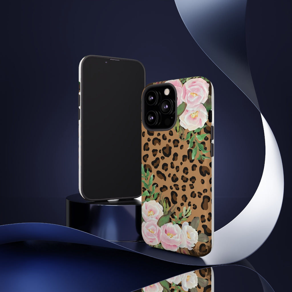 Cell  Phone -Tough Cases- Leopard print with pink flowers- origianl artwork