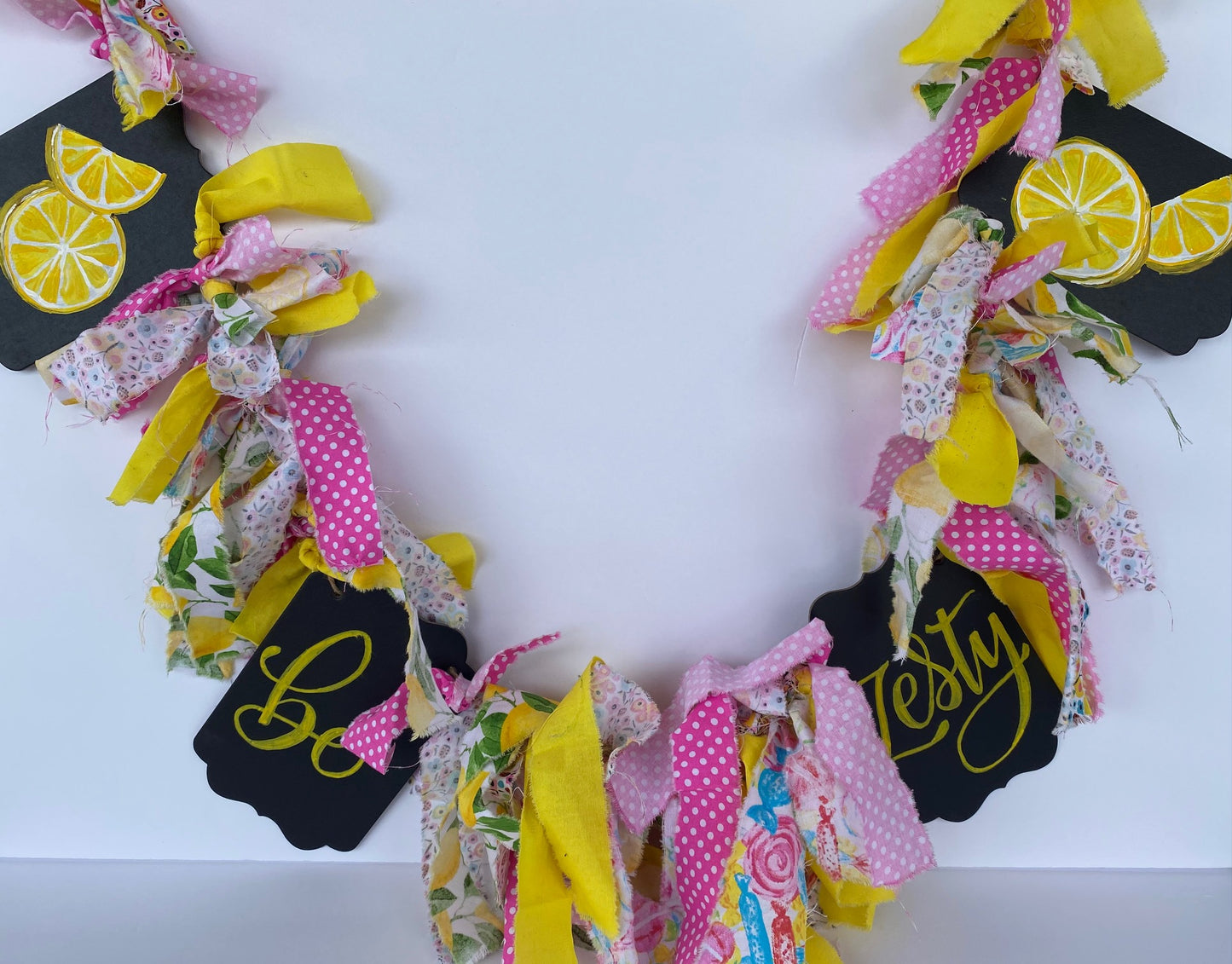 Lemon theme Spring/Summer Rag Fabric Garland - FREE SHIPPING Pink Lemonade