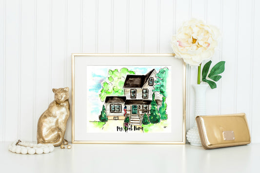 Custom Watercolor House Original Portrait-5x7