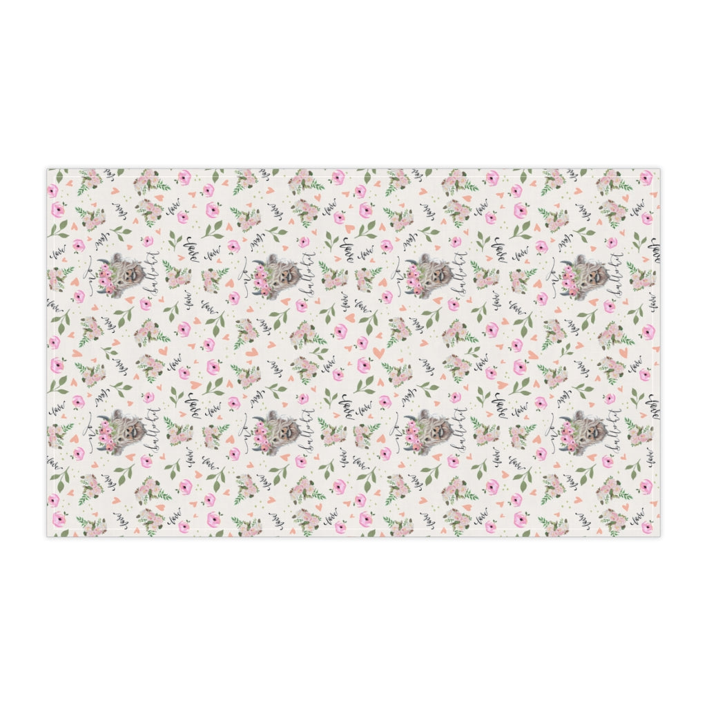 No Bullsh*t Highland Cow pink Floral Kitchen Towel