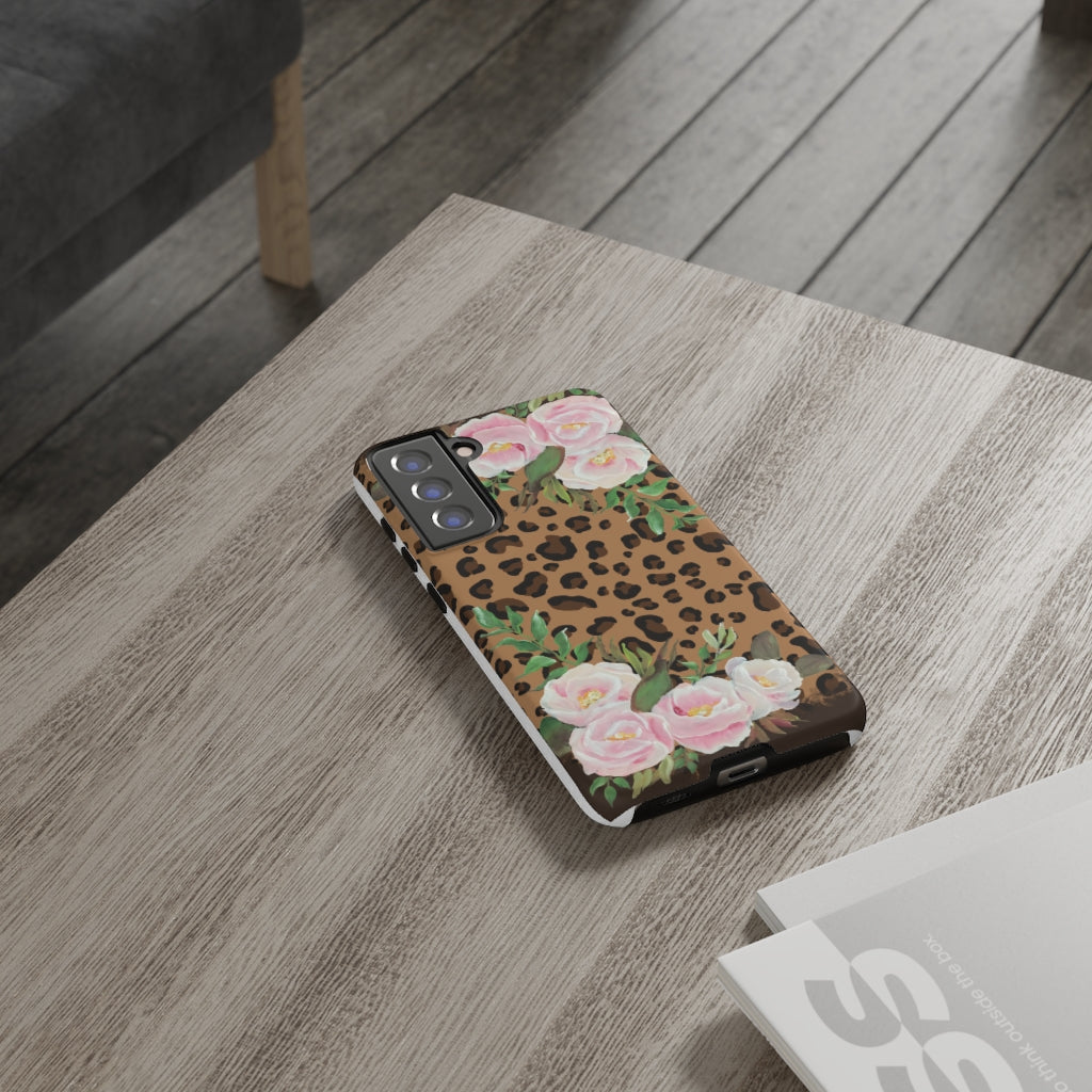 Cell  Phone -Tough Cases- Leopard print with pink flowers- origianl artwork